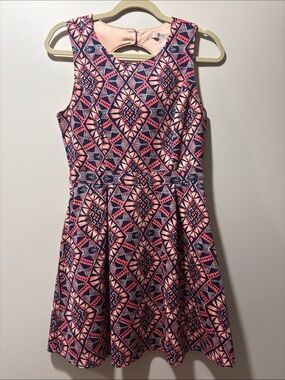 Fit-and-Flare Dress in Pink & Navy pattern - open upper back